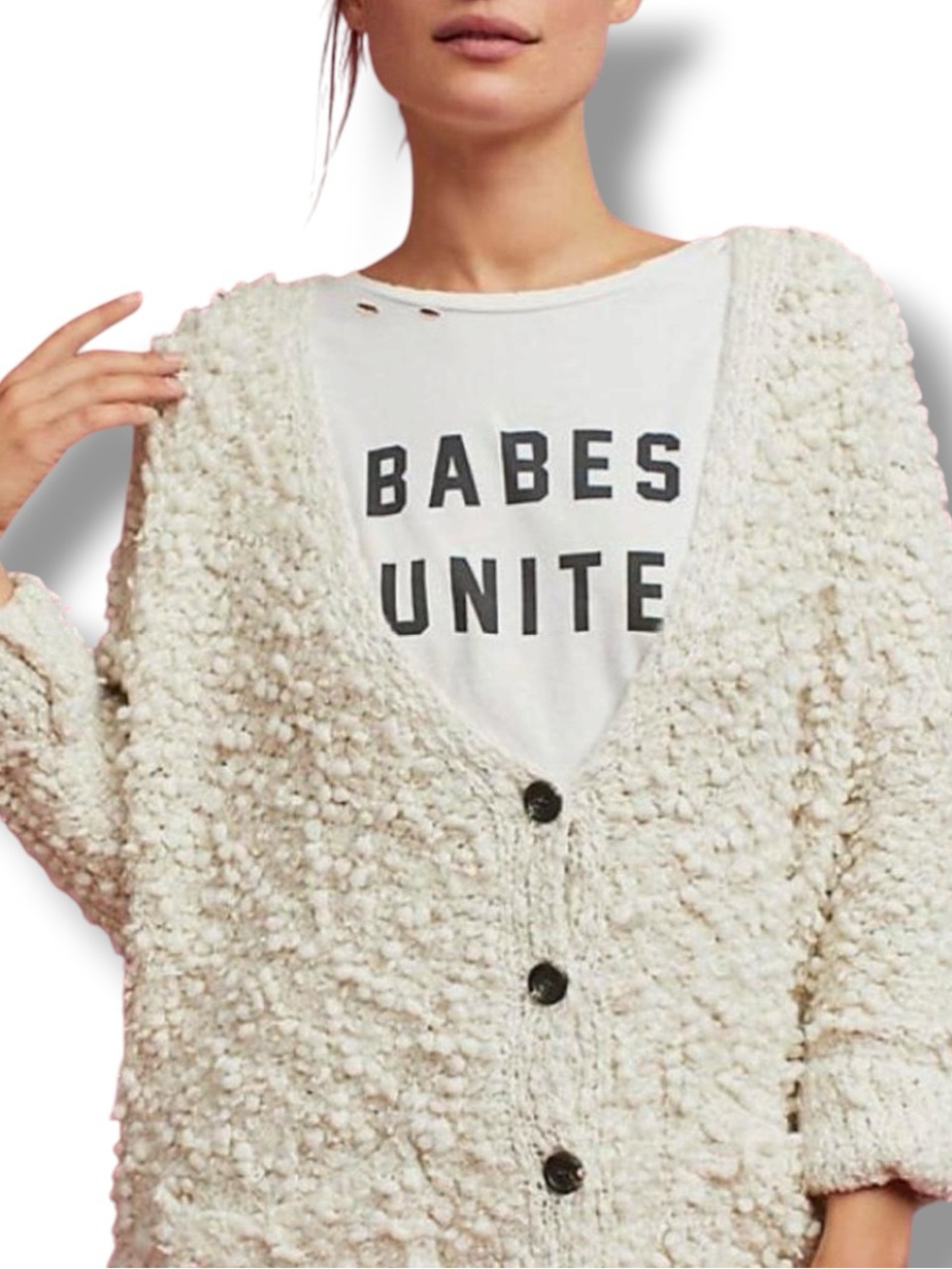Line + Dot Anthropologie Meredith Ivory Teddy Textured Cardigan Small